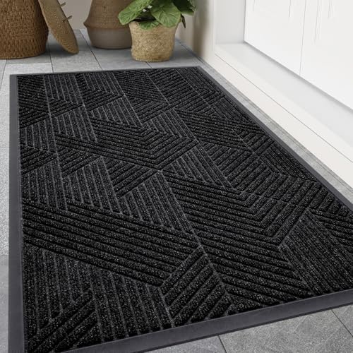 Smiry Front Door Mat Outside Entrance, Heavy Duty Sturdy Natural Rubber Doormat, Trap Dirt and Moisture, Easy Clean Low Profile Welcome Floor Mats for Indoor Outdoor Entry, 71x23 Inch, Black - color: Black, size: 71" X 23"