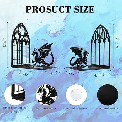 Matte Black Iron Gothic Decorative Bookends - color: Dragon