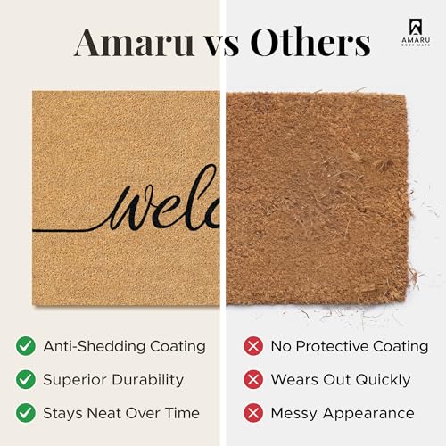 Coir Welcome Mat, Non-Slip, Welcome Classic 8, 17x29 in | 100% Natural Coir, Anti-Shedding, Durable PVC Backing, Traps Dirt and Mud, Indoor and Outdoor Entryway, Easy to Clean - color: Welcome Classic 8