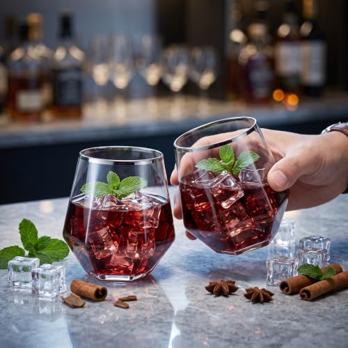 LUODA 32 Pack Silver Plastic Wine Glasses,12 Oz Disposable Whiskey Glasses | MirthMood Silver Stemless Diamond Shaped Wine Glasses For Serving Wine, Cocktail, Whiskey,Wedding - color: Silver, size: 32 Count