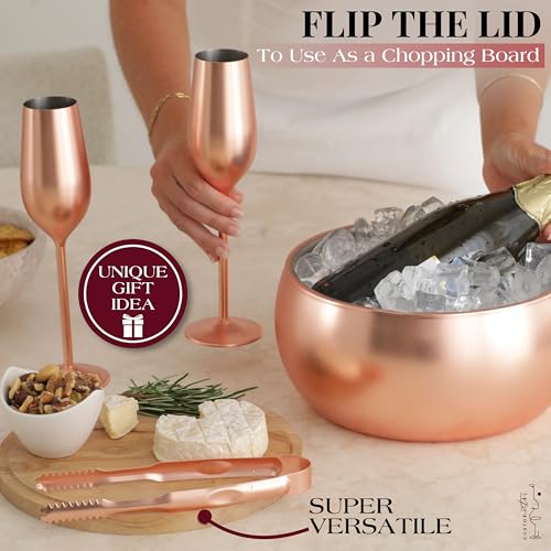 Gusto Nostro 4.1L Insulated Ice Bucket with Lid and Tongs, Double Wall Stainless Steel Ice Bucket Large, BPA Free Ice Bucket for Cocktail Bar, Keeps Champagne, Wine, Beer Chill for Parties (Rose) - color: Rose