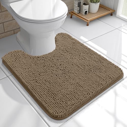OLANLY Toilet Rugs U-Shaped 20x20, Soft Absorbent Chenille Contour Rugs | Tan, Quick-Drying Rubber Backing, Machine Washable Non-Slip Shaggy Bathroom Mat for Toilet, Home Decor Accessories - color: Tan, size: 20" X 20" Contour Rug
