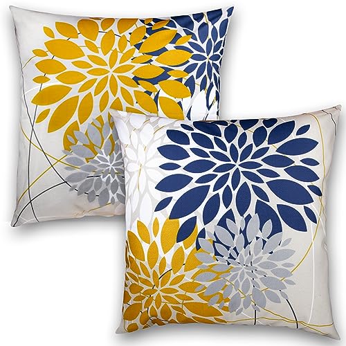 Flower Throw Pillow Covers 18x18 Set of 2, Flowers Pillow Cushion Cases, Modern Decorative Square Pillowcases for Sofa Couch Bedroom Living Room Car (18X18in Set of 2, Beige Flower) (2QE3005) - color: Beige Flower, size: 18" x 18" (Pack of 2)