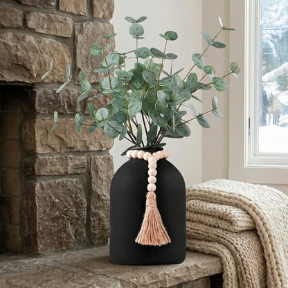 6 Pcs Artificial Eucalyptus Stems in Large Black Vase ,18" Artificial Greenery Stems Centerpieces Fake Eucalyptus Stems 9 in Tall Vase Home Decor Coffee Table Kitchen Table Centerpieces Decor (Black)