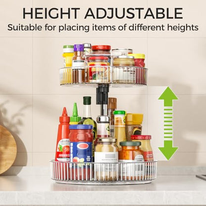 YCIA&DONE Premium 2-Tier Adjustable Lazy Susan Turntable Organizer 12 Inch Rotating Spice Rack for Cabinet, Kitchen Pantry Condiment Organizer with Deep Baskets and Handle, Transparent - color: Transparent