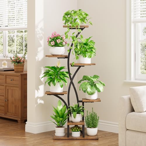 MJOMKN 47" Corner Plant Stand Indoor with Grow Lights, 7 Tiered | Metal Flower Display Holder, Flower-Shaped Plant Rack, For Multiple Plants, For Living Room, Patio