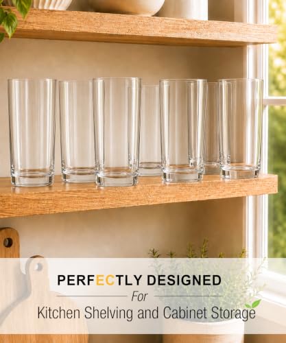 Drinking Water Glass Cups Set,Crystal Highball Glasses cups set of 12,16oz | Wide Mouth Design Tall Glassware for Cocktail Parties, Family Dinners - style: Modern