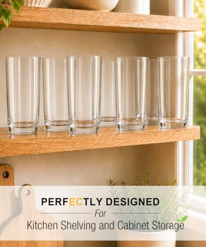 Drinking Water Glass Cups Set,Crystal Highball Glasses cups set of 12,16oz | Wide Mouth Design Tall Glassware for Cocktail Parties, Family Dinners - style: Modern