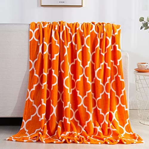 Elegant Comfort Luxury Velvet Super Soft Christmas Prints Fleece Blanket-Holiday Theme Home Décor Fuzzy Warm and Cozy Throws for Winter Bedding, Couch and Gift, 50 x 60 inch, Quatrefoil Orange - color: Quatrefoil Orange, size: 50 in x 60 in