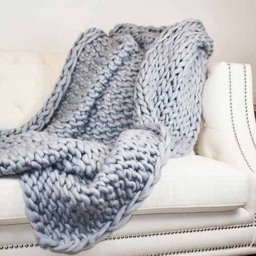 Chunky Knit Blanket (50 x 60 Inches) Warm Soft Cozy for Lounge Sofa & Bedroom, Handmade Knitted Yarn Throw Blanket (Grey, 1) - color: Grey