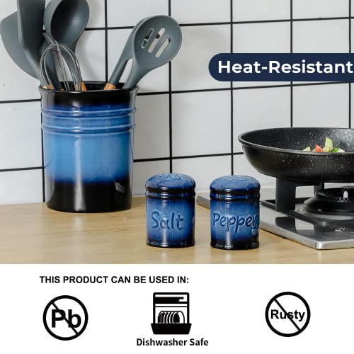 Nihow Ceramic Cute Salt and Pepper Shakers Set for Kitchen Counter -Blue | Resist Rusting Seasoning Shaker,2.6 Inch Salt and Pepper Set/Sugar Salt Shaker,Set of 2 - size: Shaker without handle