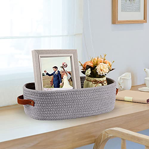 Cotton Rope Small Woven Toilet Paper Room Storage Basket with Handles for Bathroom, 13"x5.9"x4" Gary - color: Gray