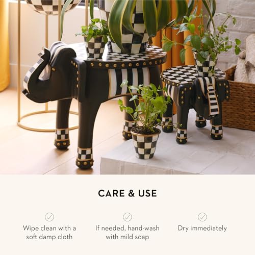 MACKENZIE-CHILDS Enamel Herb Pot Set, Small, Black-and-White Courtly Check | Hand-painted design, small plant pots for herbs or flowers, 8-ounce capacity per pot, set of 3 - color: Courtly Check