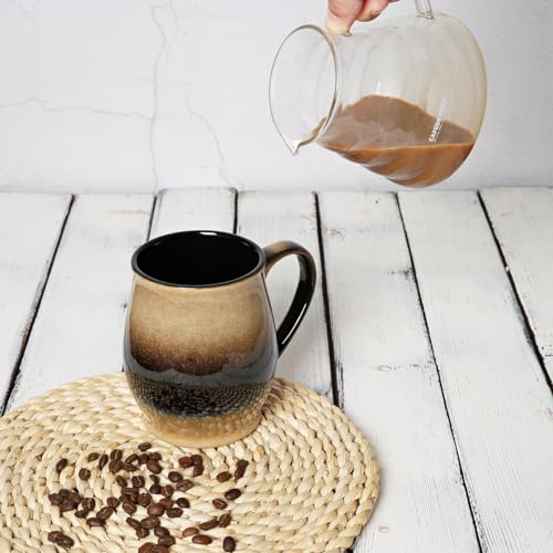 Bosmarlin Extra Large Ceramic Coffee Mug, 25 Oz, Dishwasher and Microwave Safe, Oversized Big Tea Cup for Office and Home, Reactive Glaze (Walnut) - color: Walnut