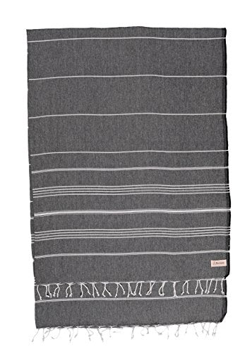 Bersuse Towels Anatolia XL Beach Blanket Throw Blanket Turkish Towel 100% Cotton Extra-Large Quick-Dry Lightweight Premium Peshtemal Towel - 61x82 Inches, Black - color: Black