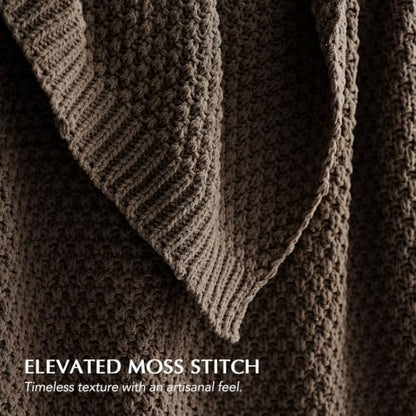 EVERGRACEHOME Chunky Chenille Knit Throw Blanket, 90 x 90, Cocoa Brown | Sculpted Moss Stitch, Chic Modern Farmhouse, All-Season Warmth, OEKO-TEX® Certified, Oversized Queen for Couch, Bed, Sofa - color: Cocoa Brown, size: 90" X 90"