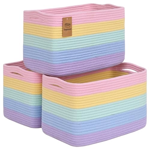 Baskets for Organizing,Storage Baskets,3 Pack Baskets for Shelfves,15"×10"×9" Woven Rainbow Basket,toy storage bins,bins for organization - color: Pastel Rainbow