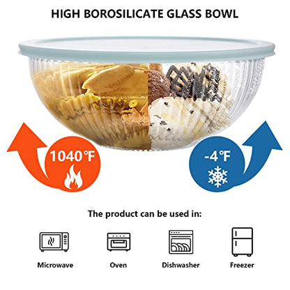 Luvan Glass Mixing Bowls with Lids Set(3.7QT, 2.1QT, 1.1QT),3PC Glass Nesting Bowl, Large Salad Bowls Sets with lids,Clear Cooking Bowl for Kitchen Prep,Food Storage,Baking,Microwave and Oven Safe - color: 3 Pack Sky Blue