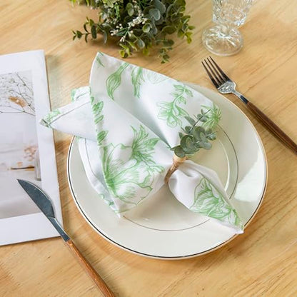 PLOYMONO Green Floral Cloth Napkins - 8 Pack 17" x 17" Polyester Napkins | Heavy Duty 180 GSM Cloth Napkins with Hemmed Edges - Great for Restaurants, Weddings, Parties, Banquets Dinner - color: Green Floral