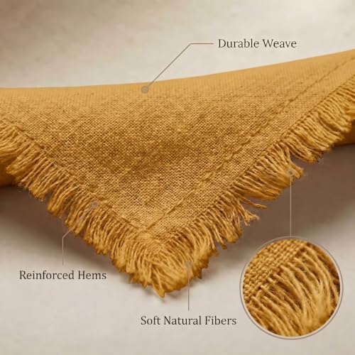 ACCENTHOME Mustard Cotton Linen Napkin Set of 6 18x18 inch Dinner Napkins - Washable Soft Premium Hotel Quality Reusable Napkins Perfect Table Napkins for Family Dinners, Weddings & Everyday Use | Cotton Linen Blend Napkins, Machine Wash On Gentle Cycle,