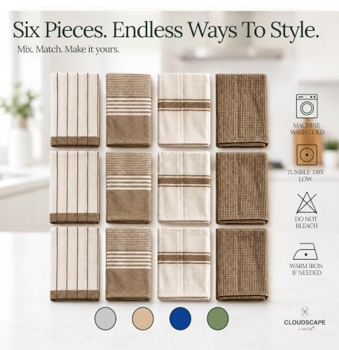 CSL Pack of 12 Kitchen Towels, Absorbent & Soft, Oversized, 18x28 - Beige | Soft, Quick-drying Weave, no Streaking, Hanging Loop, Always a Clean Towel Ready, Linen-inspired Texture, Housewarming Gift - color: Beige, size: 12 Pack
