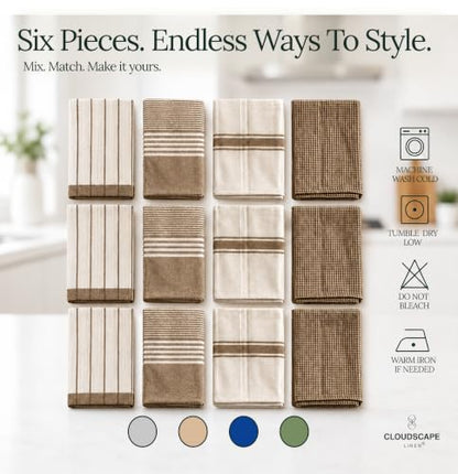 CSL Pack of 12 Kitchen Towels, Absorbent & Soft, Oversized, 18x28 - Beige | Soft, Quick-drying Weave, no Streaking, Hanging Loop, Always a Clean Towel Ready, Linen-inspired Texture, Housewarming Gift - color: Beige, size: 12 Pack
