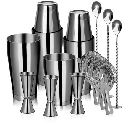Mwellewm Cocktail Shaker Boston Shaker Set 15 Pcs Professional Bartender Kit Bar Shaker Stainless Steel Drink Shaker Bartending Beginner Martini Shaker Tin Mixed Alcohol Shaker Tool(Black) - color: Black