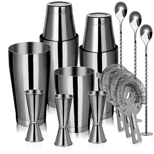 Mwellewm Cocktail Shaker Boston Shaker Set 15 Pcs Professional Bartender Kit Bar Shaker Stainless Steel Drink Shaker Bartending Beginner Martini Shaker Tin Mixed Alcohol Shaker Tool(Black) - color: Black