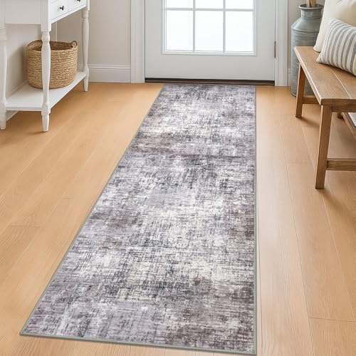 KILOCOCO Runner Rug 2x6 ft Abstract Washable Runner for Hallway, Grey/Beige | Machine Washable Kitchen Runner, Non Slip Entryway Runner, Printed Carpet Runners, Abstract Floor Runners, Soft Bedside Rug - color: Grey/Beige, size: 2' x 6' (Runner)