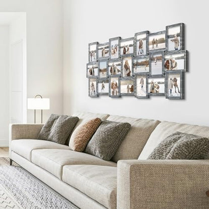 J.M.Deco Photo Collage Frame for Wall, 21-Opening Reunion Family Picture Frame Set, Picture Frame Collage Wall Hanging for 4x6 Photos, Ashes - color: Ashes* 21 Opening