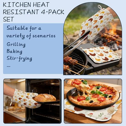 Kitchen Mitts Set,Farmhouse Chicken Oven Mitts and Pot Holders Sets,Thick Cotton Heat Resistant Rustic Hot Pan Holder Extra Long Cooking Mitts for Cooking Baking Grilling BBQ Bakeries - color: Farmhouse Chicken
