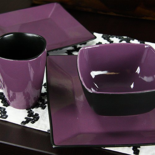 Elama Mulberry Loft 16 Piece Modern Premium Stoneware Dinnerware Set with Complete Settings for 4