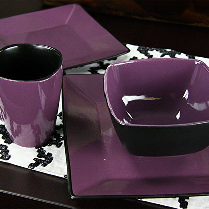 Elama Mulberry Loft 16 Piece Modern Premium Stoneware Dinnerware Set with Complete Settings for 4