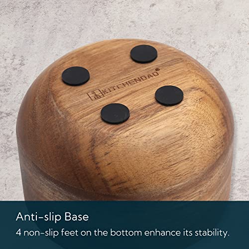 KITCHENDAO Large Acacia Salt Cellar Box Bowl with Built-in Spoon and Marble Lid, Solid Natural Acacia Wood Bath Sea Salt Container, Grey Marble Lid, Pepper Sealer Pinch Bowl, 10oz Capacity - color: Gray