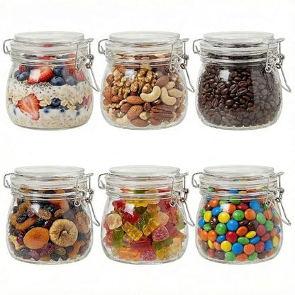17oz Airtight Glass Jars, 6 Pack Clamp Lid Canisters, Small Food Storage Containers for Spices, Nuts, Snacks, Canning Jar for Jams & Pickling, Pantry Organization - size: 17 fl oz x 6 - Round
