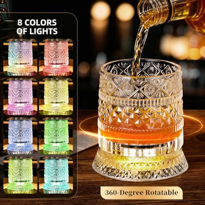 Luxury 360° Spinning Crystal Whiskey Glass Set Of 2, Rotating Old Fashioned Rocks Glasses & & 4 Color Lighting, Scotch & Bourbon, Cocktail Glasses for Bar, Party, Home, and Gift (Star Diamond) - color: Star Diamond