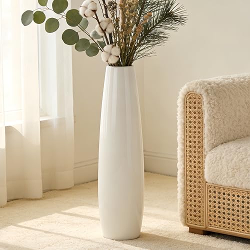 White Tall Ceramic Floor Vase, 24 Inch, Minimalist Design | Glossy Glazed Finish, Living Room, Fireplace, Entryway, Pampas Grass - color: Shape 1, size: 24 Inch