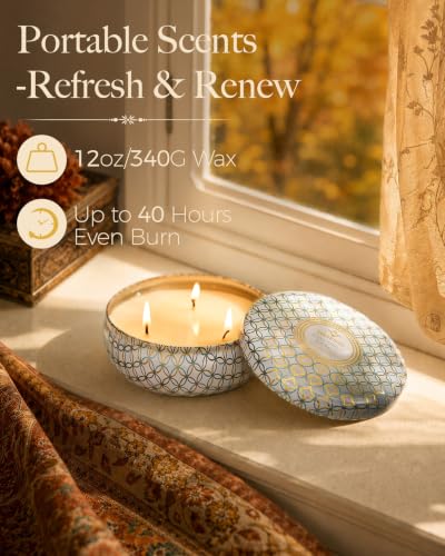 M&SENSE Coconut Beach Scented Candles 12 oz,3 Wick Soy Tin | Triple Wick, 40 Hour Long Burn, Non-Toxic,100% Natural Soy Wax, Stress Relaxing Aromatherapy Candle Gift for Women Men - color: Coconut Beach