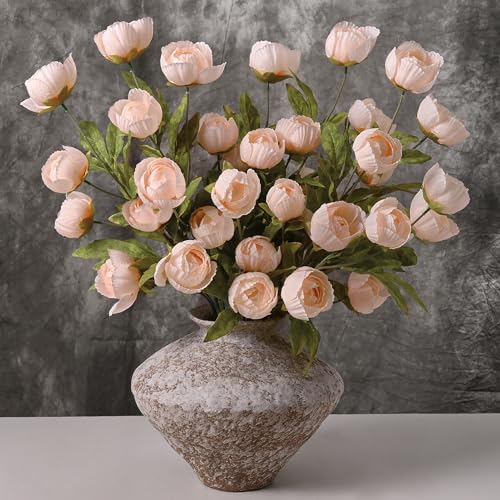 6 Pcs 27" Faux Peonies Artificial Flowers for Vase, Champagne | Fake Silk Peonies Flowers for Wedding, Vase Filler Flowers for DIY Bouquets Centerpieces Bridal Shower Office Decor - color: Champagne, size: 6Pcs