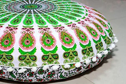 Large Round seat Floor Cushion Chair Ottoman Cover Pouf Pillow Meditation Floor Cushions for Adults Seating pouffe Ottoman Throw Covers Craft Room Furniture Sitting Cover 22 Inches Green White - color: Green White
