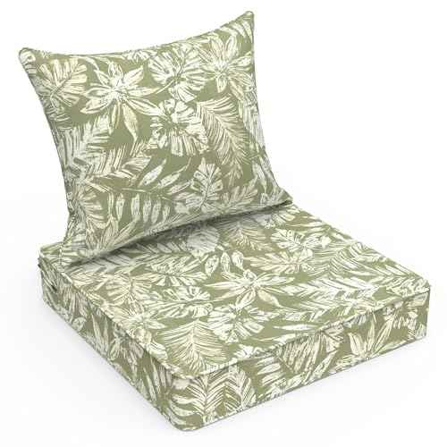 LVTXIII Outdoor Deep Seat Cushion Patio Seat and Back Cushion Set Seasonal Chair Cushion with Removable Cover and Adjustable Buckle for Home and Garden, 22"x22"x4",Tropical Leaf Green - color: Tropical Leaf Green, size: 22x22x4