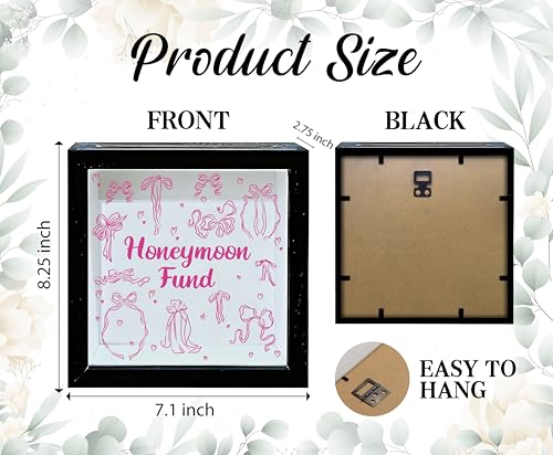 Honeymoon Fund Box, 8×8 Wedding Shadow Box Frame with Slot, Pink Bows Wedding Money Saving Decoration for Reception Bridal Shower, Travel Fund Memory Keepsake Gift for Newlyweds -A02 - size: 8×8 pink bows