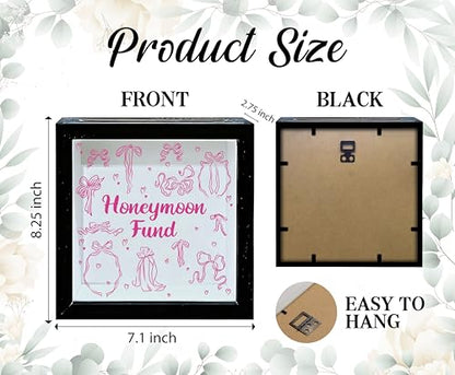 Honeymoon Fund Box, 8×8 Wedding Shadow Box Frame with Slot, Pink Bows Wedding Money Saving Decoration for Reception Bridal Shower, Travel Fund Memory Keepsake Gift for Newlyweds -A02 - size: 8×8 pink bows