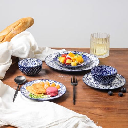 Selamica Dessert Plates Ceramic, 6 Inch Embossed Small Plates for Appetizer, Cake, Snacks, Microwave Dishwasher Safe, Set of 4, Blue - size: 6 inch