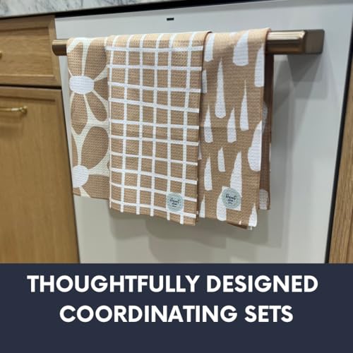 Kitchen Towels, Dish Towels for Kitchen, 3 Pc Kitchen Towel Set | Microfiber Waffle Towels, 16 x 26 inches, with Hanging Loops, Reusable Tea Towels, Cute Kitchen Towels - 3 Pack - color: Tan
