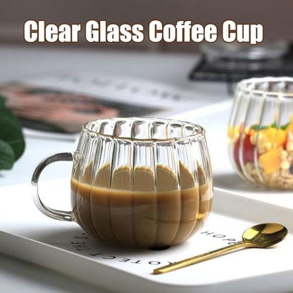 Viovian 12oz Clear Glass Coffee Mugs Set of 6 Ribbed Coffee Cups With Handles Modern Cute Glass Tea Mug Cup for Hot Beverage/Cappuccino/Latte/Cereal/Yogurt/Mocha/Milk - color: ribbed glass mug set of 6