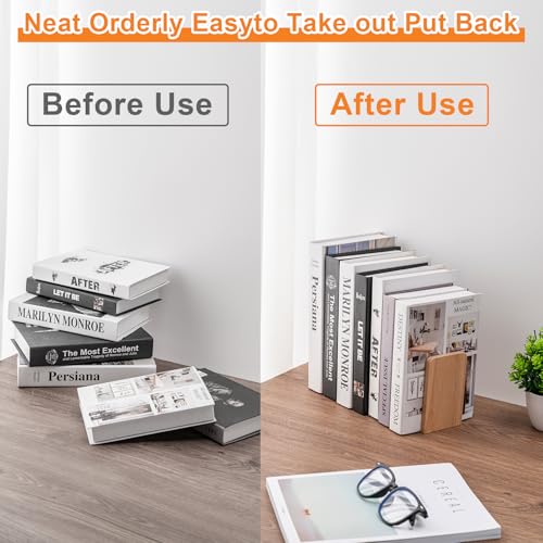 2 Pcs Wood Book Ends for Shelves, Bookends for Heavy Books,CD,File,Video Games, Book Organizer for Home Office School Supplies (2, Small)