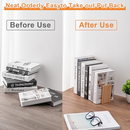 2 Pcs Wood Book Ends for Shelves, Bookends for Heavy Books,CD,File,Video Games, Book Organizer for Home Office School Supplies (2, Small)