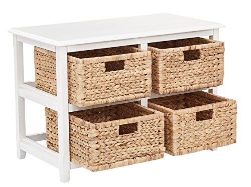 OSP Home Furnishings Seabrook Storage Tower with Solid Wood Frame and Natural Baskets, 2-Tier, 4-Drawer, White Finish - color: White Finish, size: 2-Tier, 4-Drawer