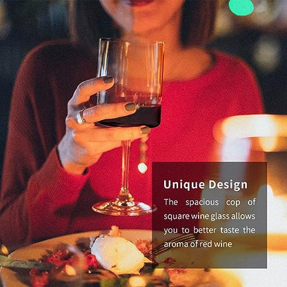 SANZO Wine Glass Set, 15oz Crystal Glasses for Red and White Wine, Square Bowl Design for Home Bar or Dinner Parties （8pcs） - style: 8pcs